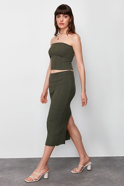 Trendyol Collection Khaki Midi Knitwear Premium Yarn/ Special Yarn Skirt TWOSS24ET00042