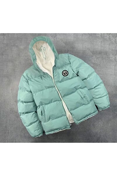 by motuk معطف رجالي بغطاء للرأس على الوجهين - أخضر مائي