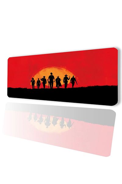 SonicTouch Red Dead Redemption Неплъзгаща се геймърска безшевна червена подложка за клавиатура 32x70 см