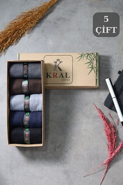 KRAL SOCKS Бамбукови мъжки чорапи Classic Socket Plain Дълги летни безшевни първокласен комплект от 5 части