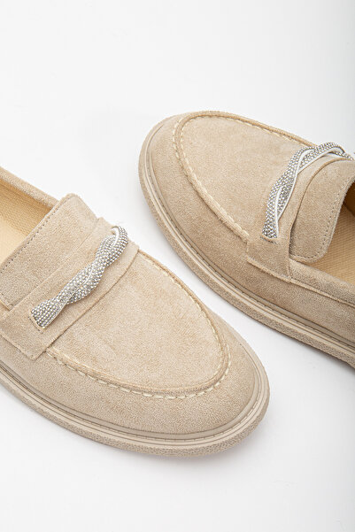 Tonny Black Dámský nahý semišový pohodlný střih Ležérní mokasína s vinutými kamínky na přední straně