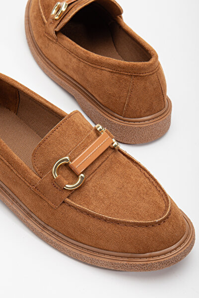 Tonny Black Women's Tan Suede Comfortable Fit Front Buckle Casual Loafer