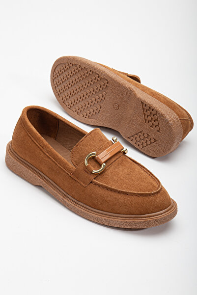 Tonny Black Women's Tan Suede Comfortable Fit Front Buckle Casual Loafer