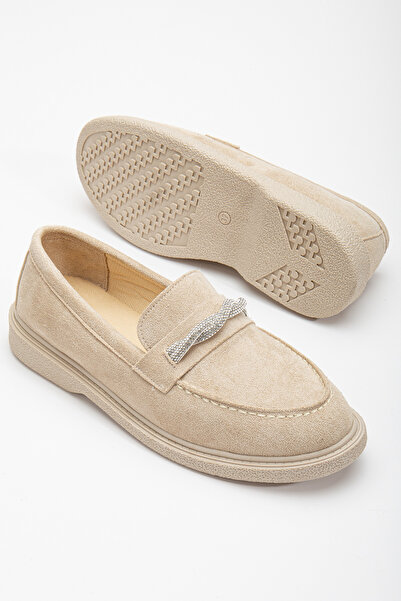 Tonny Black Dámský nahý semišový pohodlný střih Ležérní mokasína s vinutými kamínky na přední straně