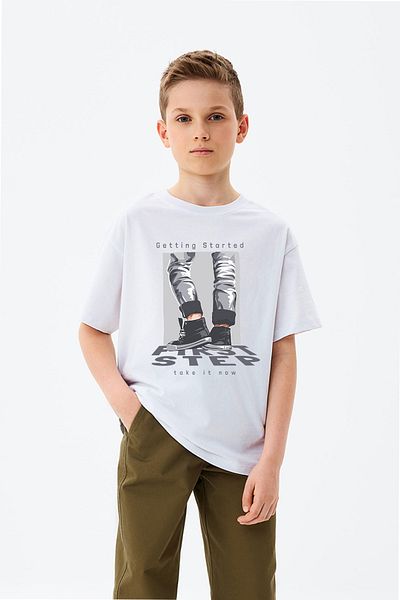 MYADA Tricou pentru băiat cu imprimeu First Step Written Walking Feet