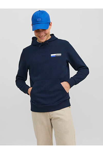 Jack & Jones Erkek Logolu Kapüşonlu Sweatshirt-Lacivert