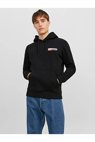 Jack & Jones Hanorac cu glugă cu logo pentru bărbați-negru