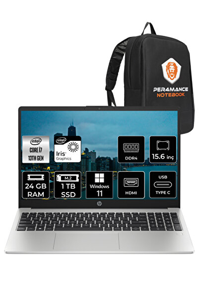 HP 250 G10 Intel Core i7 1355U 24GB RAM 1TB SSD 15.6'' FHD W11HOME 8A541EA & PER4 ÇANTA