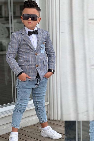 Riccotarz Σετ τζιν παντελόνι τζιν μπλέιζερ με ριγέ αγορίστικο σετ