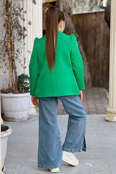 Riccotarz Girls' Leopard Text and Digital Printed T-shirt Loose Fitting Pants Green Blazer Jacket Bottom Top Set