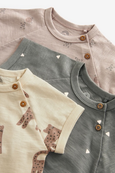 Next Baby 100% Cotton Brown Cheetah Patterned 3 Piece Romper Set