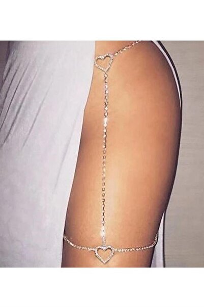 HUBANN Kristal Taşlı Kalpli Vücut Aksesuarı Bacak Zinciri Bikini Takısı Göbek...