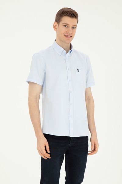 U.S. Polo Assn. BAZA. POLO ASSN. Cămașă ALBASTRĂ TESTURĂ BĂRBAȚI REGULAR FIT Mânecă Scurtă