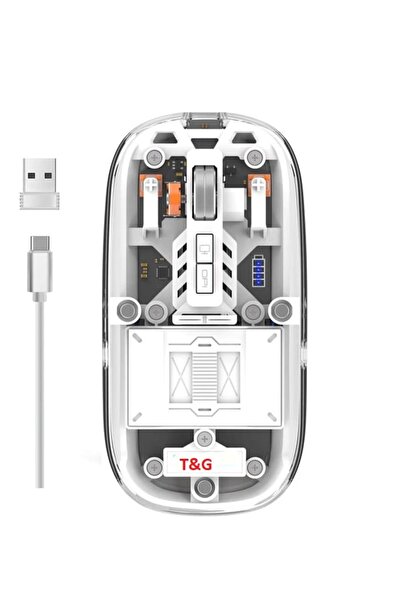 TG Taşınabilir Kablosuz Maus USB 2400 dpi Şarj Edilebilir Bluetooth Fare RGB Şeffaf  2.4 GHz Dizüstü
