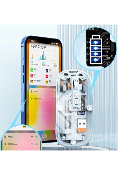 TG Taşınabilir Kablosuz Maus USB 2400 dpi Şarj Edilebilir Bluetooth Fare RGB Şeffaf  2.4 GHz Dizüstü