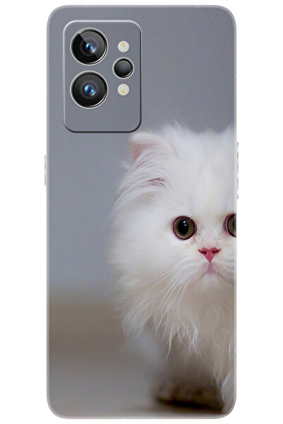 realme GT2 PRO (RMX3301) Uyumlu Kılıf Desen Baskılı Silikon Beyaz Kedi STK:13...