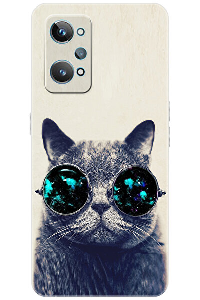 realme GT2 (RMX3311) Uyumlu Kılıf Desen Baskılı Silikon Gözlüklü Kedi STK:236...