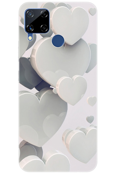 realme C15 (RMX2180) Uyumlu Kılıf Desen Baskılı Silikon Beyaz Kalpler STK:259...