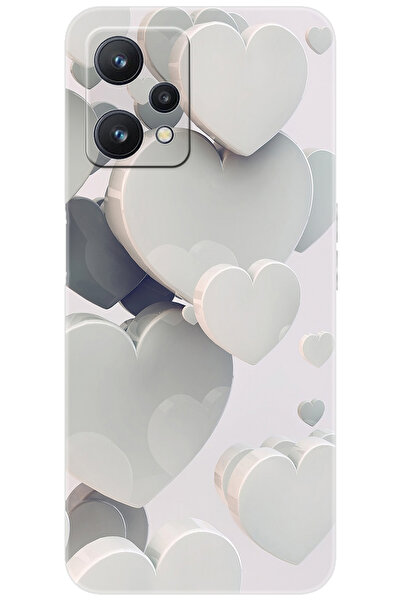 realme 9 PRO (RMX3472) Uyumlu Kılıf Desen Baskılı Silikon Beyaz Kalpler STK:2...