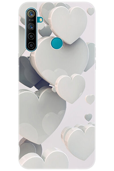 realme 5i / 6i Uyumlu Kılıf Desen Baskılı Silikon Beyaz Kalpler STK:259 CP-Ds...