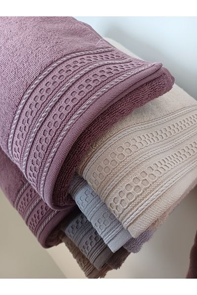 Nurpak LUXURY DESTAN 3-PIECE HAND TOWEL SET 50×90 cm (DAMSON-GREY-BEIGE)