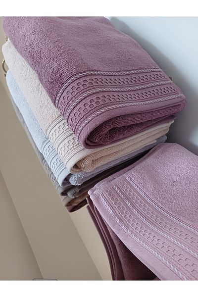 Nurpak LUXURY DESTAN 3-PIECE HAND TOWEL SET 50×90 cm (DAMSON-GREY-BEIGE)