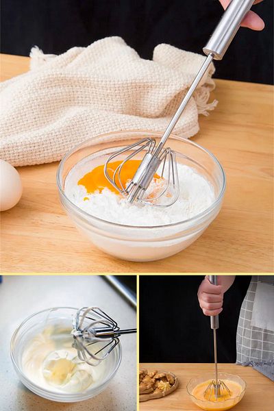 AlGeliyo Stainless Luxury Bass Pull Mixer Hand Whisk Bass Pull Whisk Steel Automatic Pushing Beater