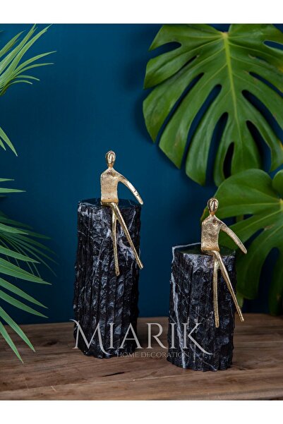 MIARIK DESIGN & DEKORASYON Mermer Üzerinde Oturan Altın Adam Siyah Gold 2li Cm