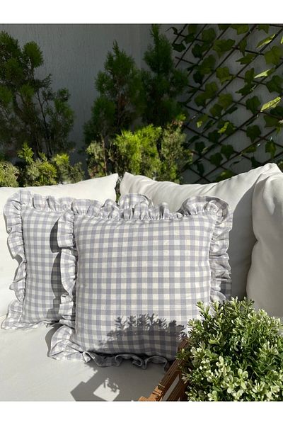 Decamor home Vintage βολάν Gingham λινό γκρι ριχτάρι μαξιλαροθήκη Bohemian ριχτάρι μαξιλαροθήκη 1 τεμ.