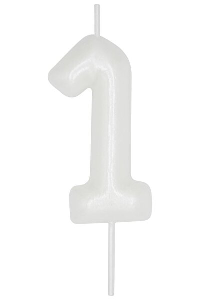 BKMC PARTY 1 YAŞ PARLAK İNCİ BEYAZI ŞIK MUM 12 CM