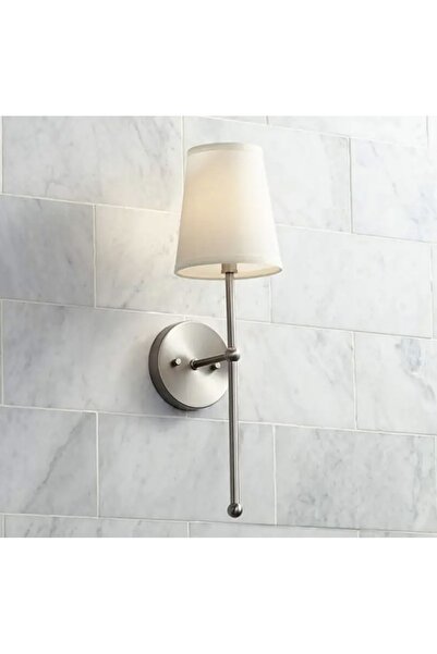 burenze Modern Tasarım Tak Çalıştır Mat Gri Pilli Aplik Krem Abajur Metal Gövde Şık Görsellik Katar