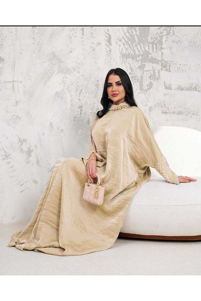 MAY MARA WOMEN'S DOMINANT COLLAR AND SLEEVES PEARL EMBROIDERED COMFORTABLE FIT DRESS
