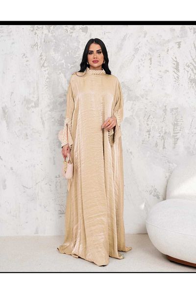 MAY MARA WOMEN'S DOMINANT COLLAR AND SLEEVES PEARL EMBROIDERED COMFORTABLE FIT DRESS