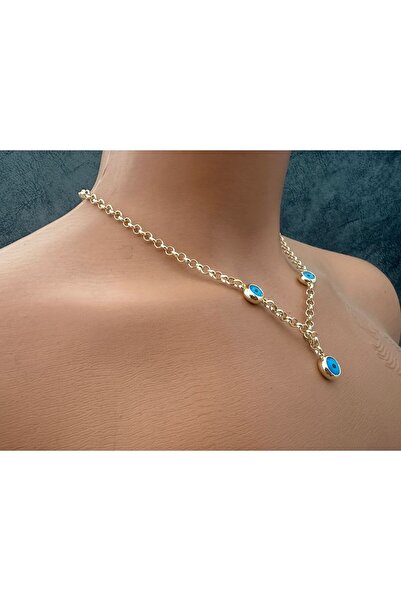 Jewerly Nazar Boncuklu Gold Renk Zincirli Kolye