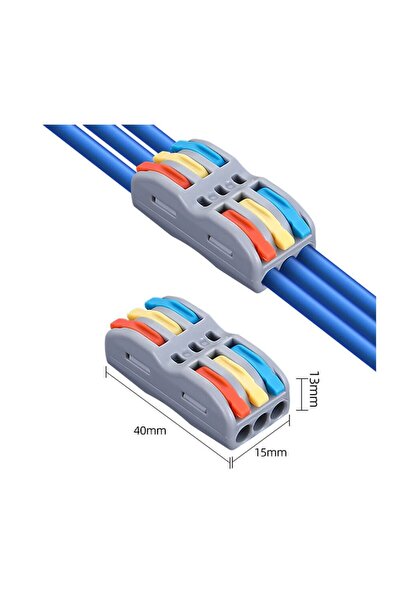 WOZLO Hızlı Kablo Ekleme Birleştirme Aparatı Konnektör Üçlü Aç Kapa Kilitli Vidasız Klemens - 1 Adet