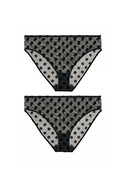 Simi Underwear Kadın Siyah Puantiyeli Trasparan Külot 2li