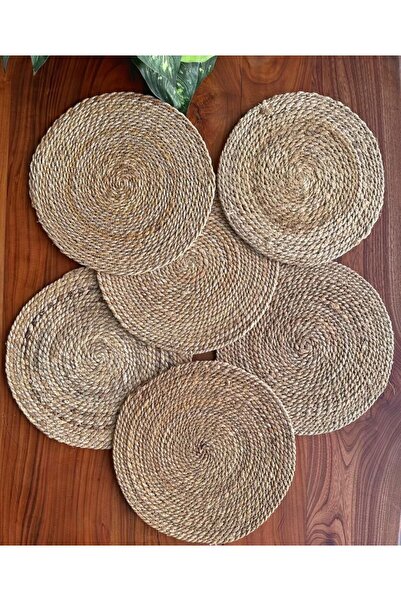 2B Bazaar Sık Örgülü Hasır Jüt Supla 6'lı Set Amerikan Servis 35 Cm Çap Supla 6'lı