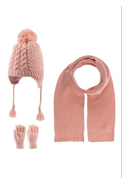 Kitti 4-8 Years Old Girl Scarf Beret Gloves 1-4 Years 3-Piece Set Pink