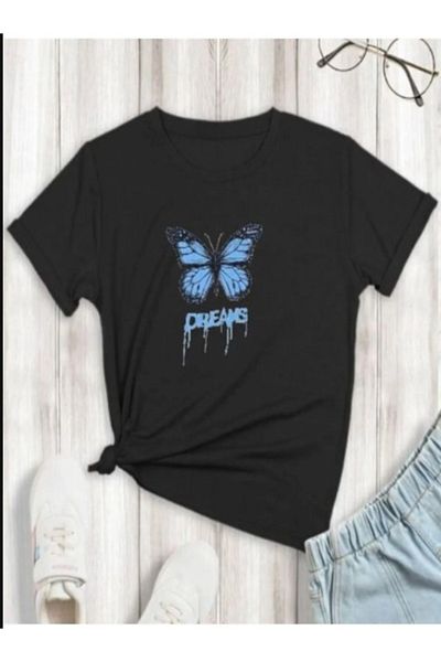 Pelna Tricou Negru Model Trend Copii Bumbac Imprimat Fluture Albastru