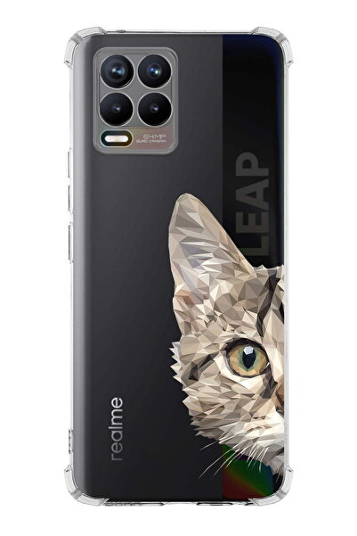 PrintiFy Realme 8 Uyumlu Köşe Korumalı Catface Tasarımlı Şeffaf Airbag Siliko...