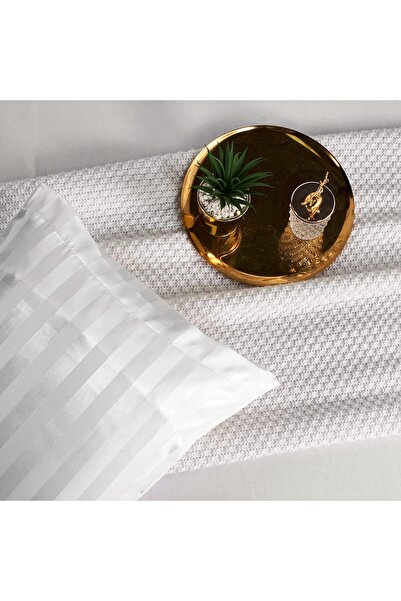 İz Concept Satin Pillow Set 2 Pieces 800gr Silicone Pillow Striped Way Satin 50x70 High Quality