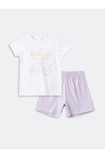 LC Waikiki Σετ πιτζάμες για κορίτσια με κοντομάνικο σορτς LCW ECO Crew με στάμπα