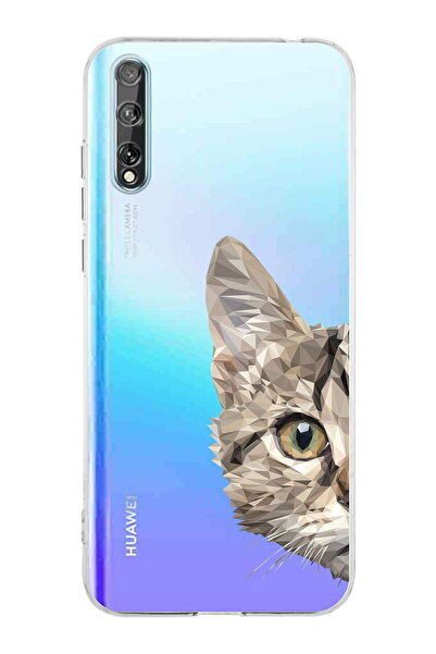 PrintiFy Huawei Psmart S Uyumlu Kamera Korumalı Catface Tasarımlı Şeffaf  Sil...