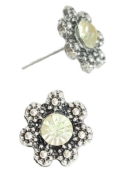 impressive Flower Motif Framed Crystal Solitaire Design Modern Simple Elegant Evening Dress Earrings(Silver)