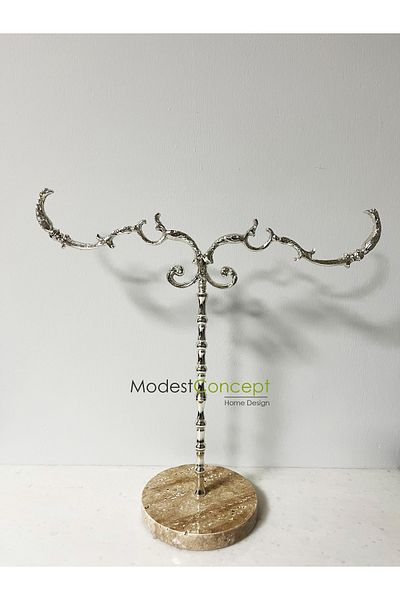 Modestmar حامل مناشف يد للحمام من الرخام الترافرتين، حامل مناشف نحاسي فضي، حامل مناشف نحاسي