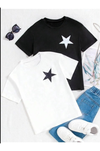 Pelna Set de tricouri pentru copii din bumbac cu imprimeu cu stele duble alb-...