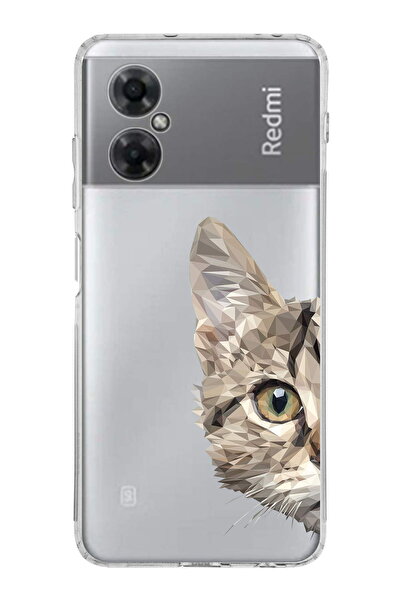 PrintiFy Xiaomi Redmi Note 11R Uyumlu Kamera Korumalı Catface Tasarımlı Şeffaf  Silikon Kılıf