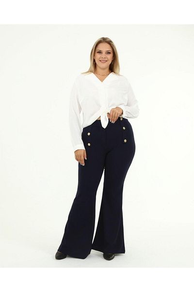 Butik Nilyam Women's Large Size Waist Button Detailed Flexible Trousers 24023