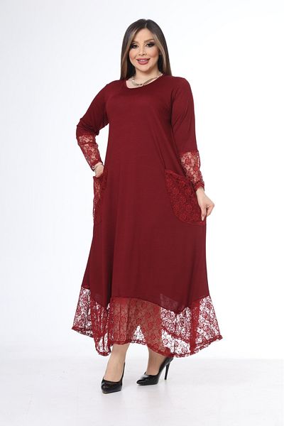 garajmood Rochie Marime Plus cu Detaliu Dantela Burgundy
