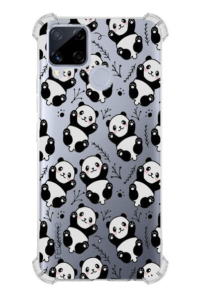 PrintiFy Realme C15 Uyumlu Köşe Korumalı Panda Tasarımlı Şeffaf Airbag Silikon Kılıf